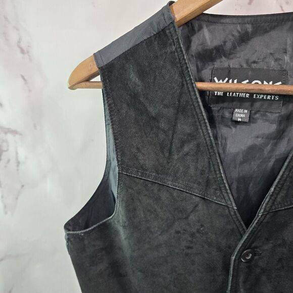 Wilson Leather Vest Womens Medium Black 80s 90s Western Disco Button Vintage - Picture 2 of 9